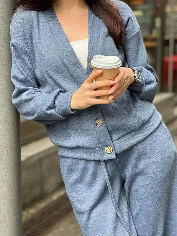Women's Knit Cardigan and Trousers Two Piece Set
