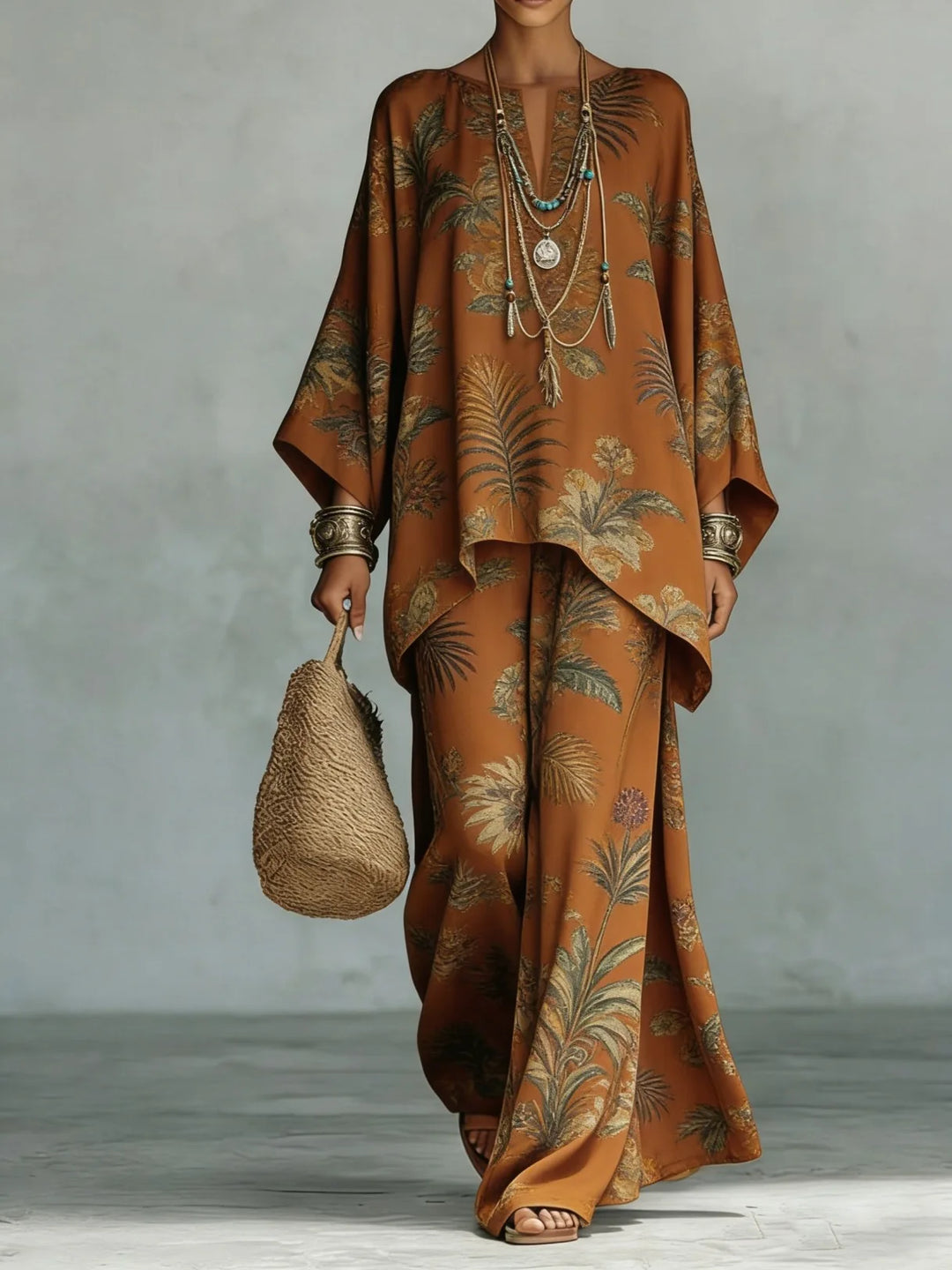 Women's Printed Top and Wide Leg Trousers Set