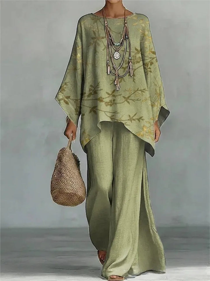 Women's Printed Top and Wide Leg Trousers Set