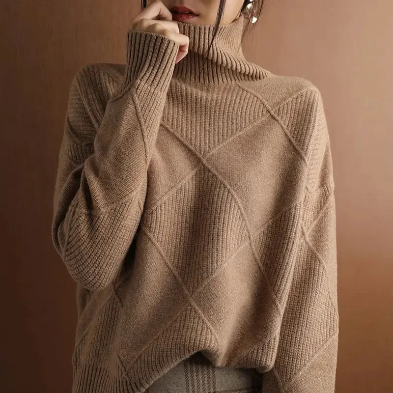 Women's Oversized Turtleneck Sweater, Textured Knit