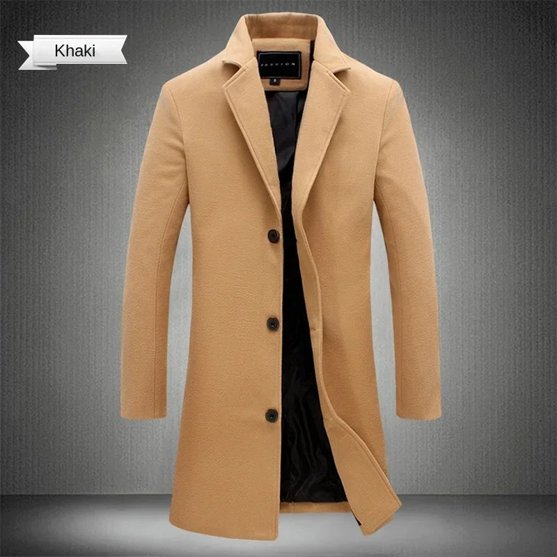Men's Long Cotton Overcoat – Wool Blend