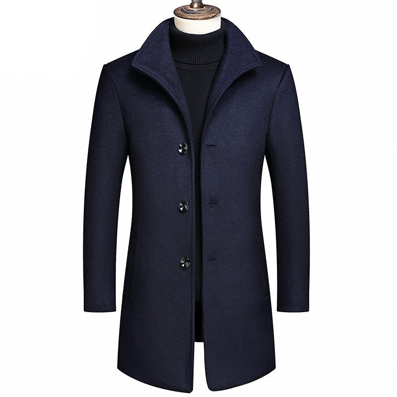 Men's Classic Wool Blend Long Trench Coat