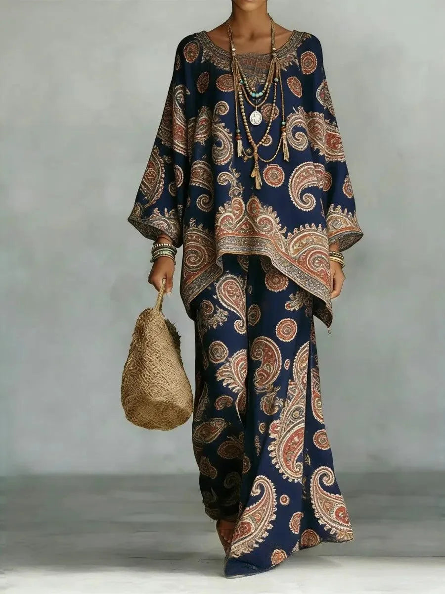Women's Printed Top and Wide Leg Trousers Set