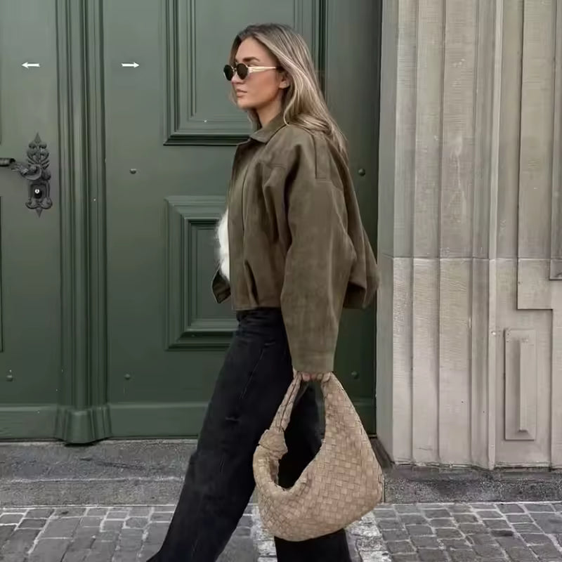 Women's Oversized Turn Down Collar Bomber Jacket