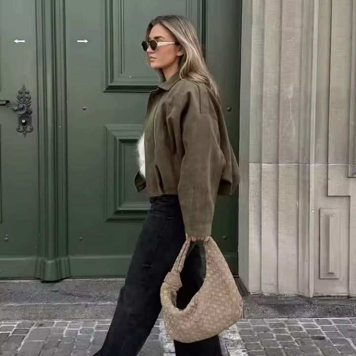Women's Oversized Turn Down Collar Bomber Jacket
