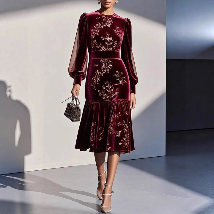 Women's Velvet Dress with Lantern Sleeves