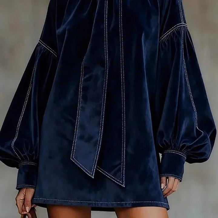 Women's Velvet Turtleneck Mini Dress with Bow