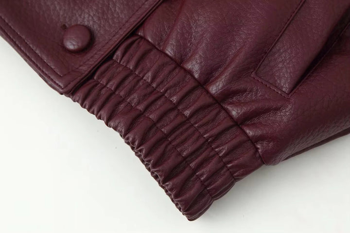 Women's Wine Red Faux Fur Collar Jacket