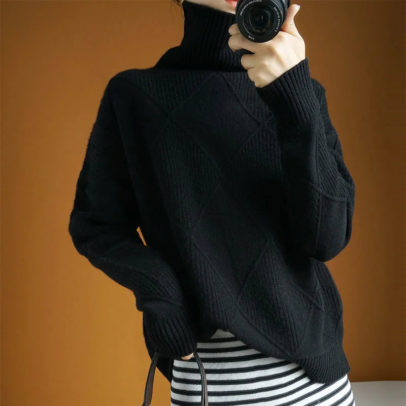 Women's Oversized Turtleneck Sweater, Textured Knit