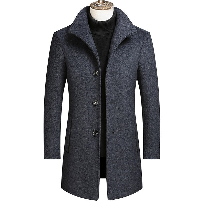 Men's Classic Wool Blend Long Trench Coat