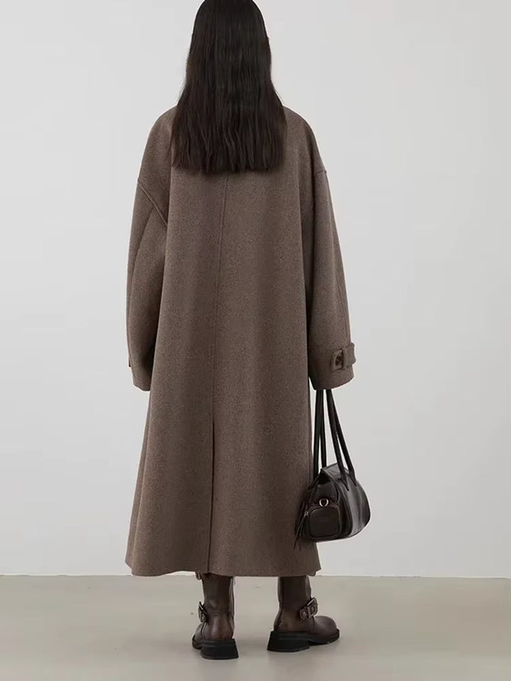 Women's Longline Wool Blend Coat with Toggle Button Front