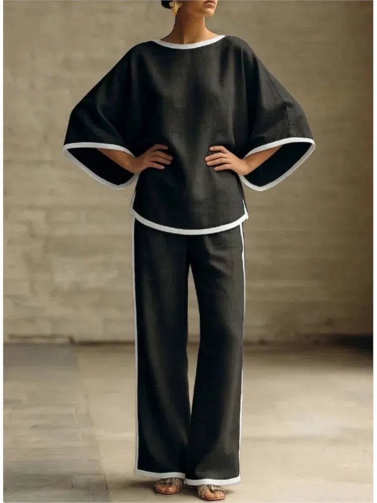 Women's Linen Lounge Set with Batwing Sleeves