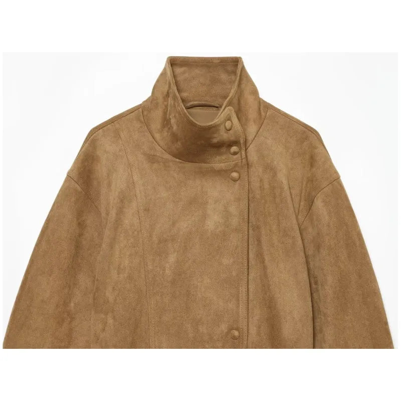 Women's Belted Faux Fur Jacket with High Neck