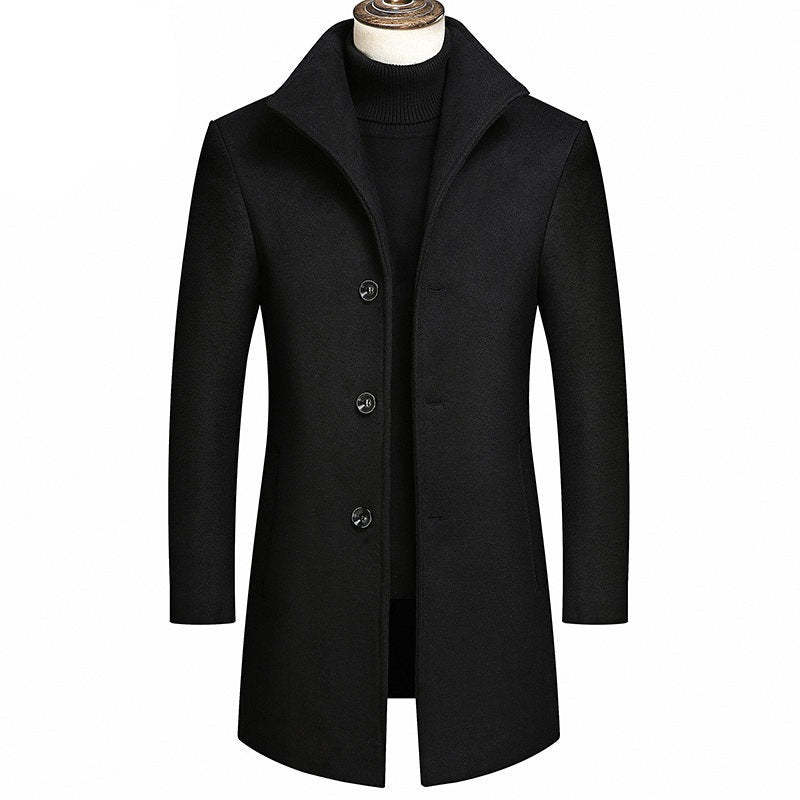 Men's Classic Wool Blend Long Trench Coat