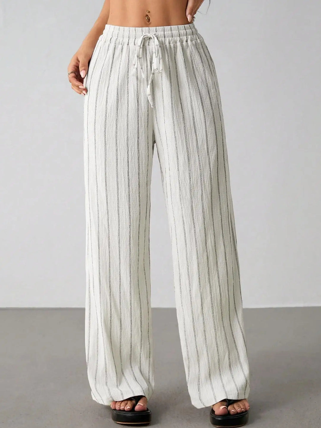 Women's Striped Wide Leg Pants with Belt