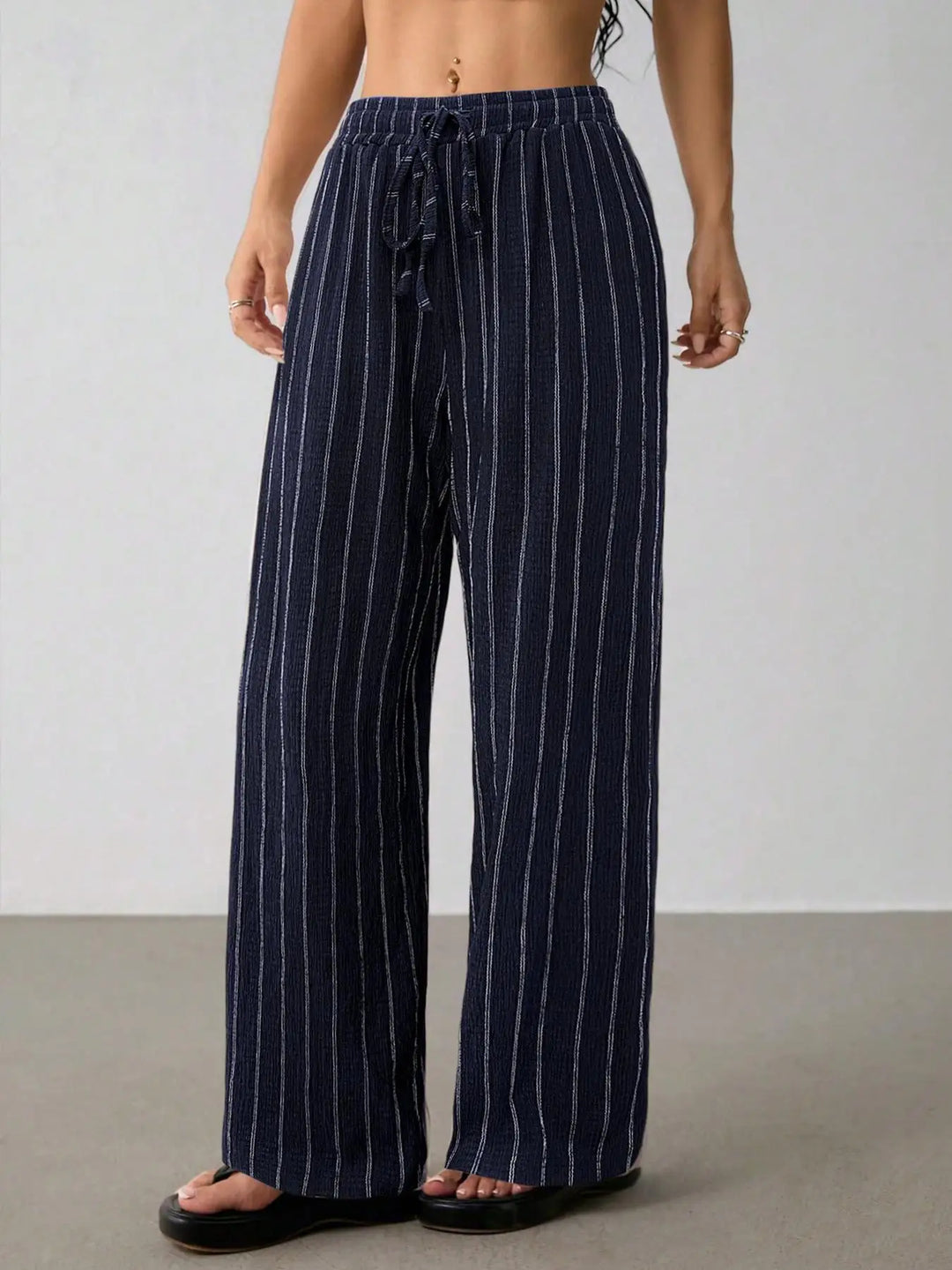 Women's Striped Wide Leg Pants with Belt