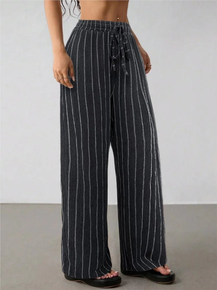 Women's Striped Wide Leg Pants with Belt