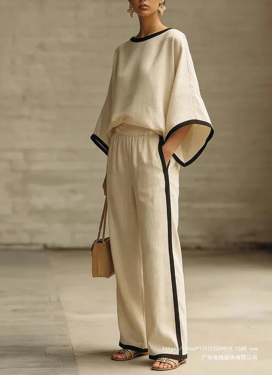 Women's Linen Lounge Set with Batwing Sleeves