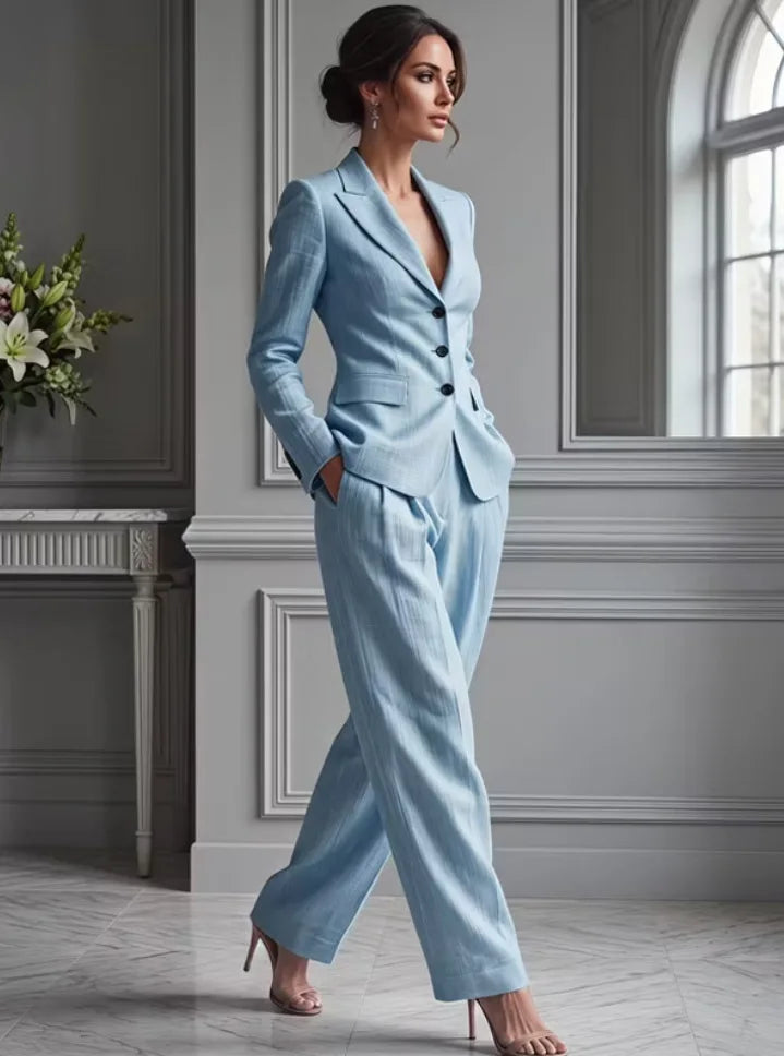 Women's Suit Shirt and Pants Two Piece Set
