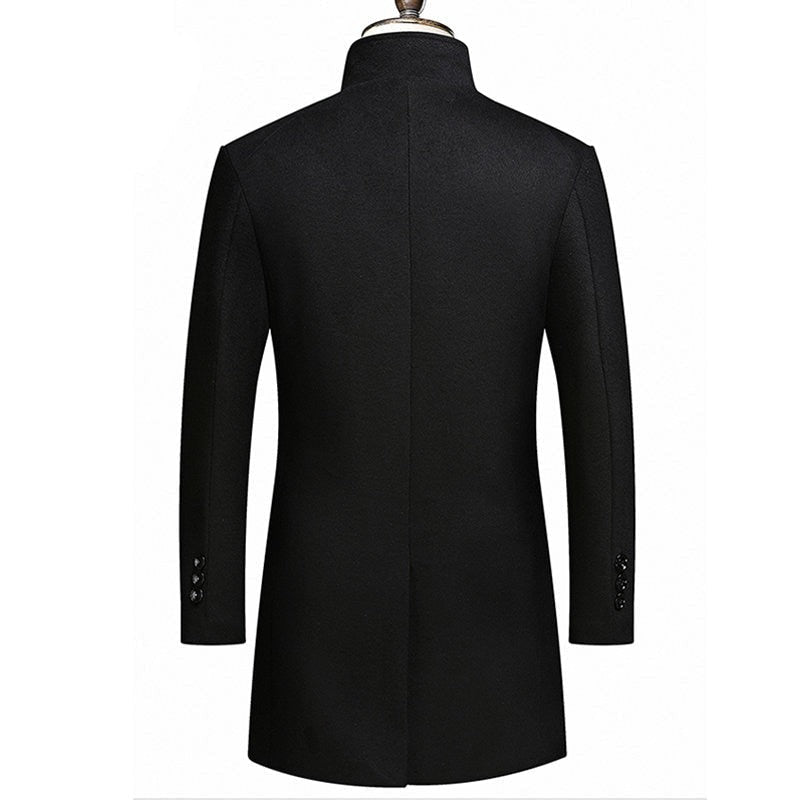 Men's Classic Wool Blend Long Trench Coat