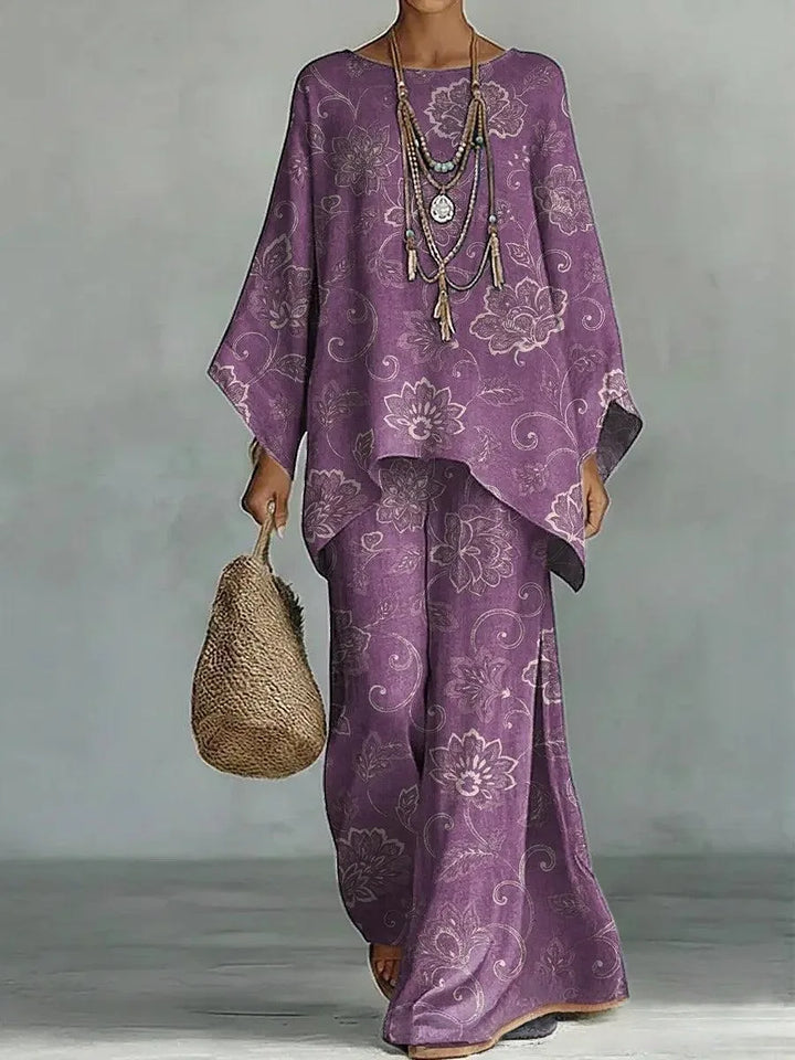 Women's Printed Top and Wide Leg Trousers Set