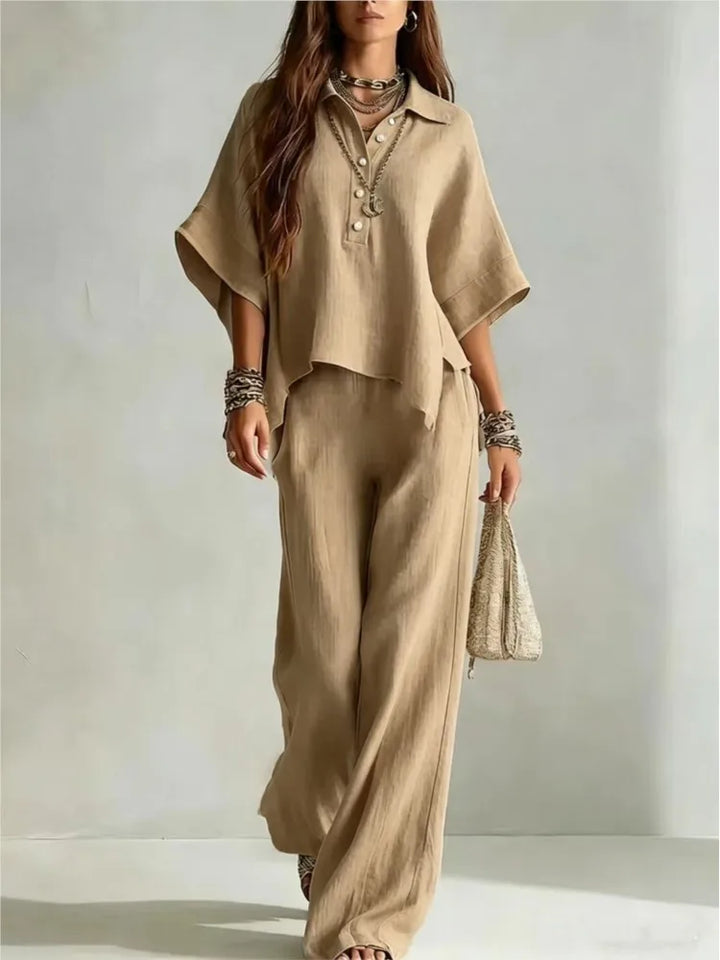 Women's Half Sleeve Shirt and Wide Leg Pants Set