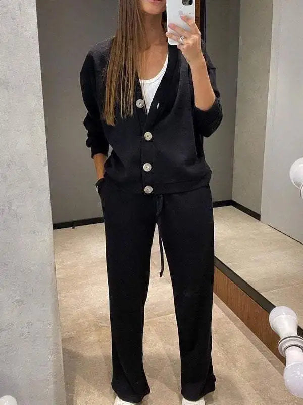 Women's Knit Cardigan and Trousers Two Piece Set