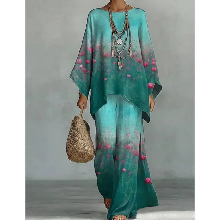 Women's Printed Top and Wide Leg Trousers Set