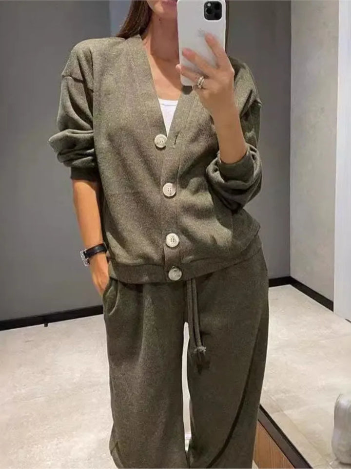 Women's Knit Cardigan and Trousers Two Piece Set