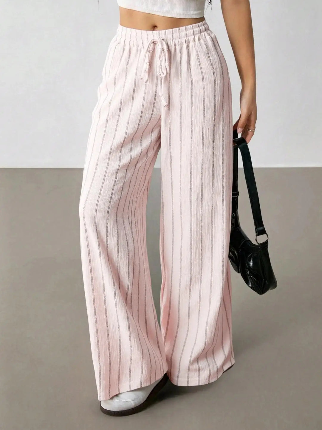 Women's Striped Wide Leg Pants with Belt