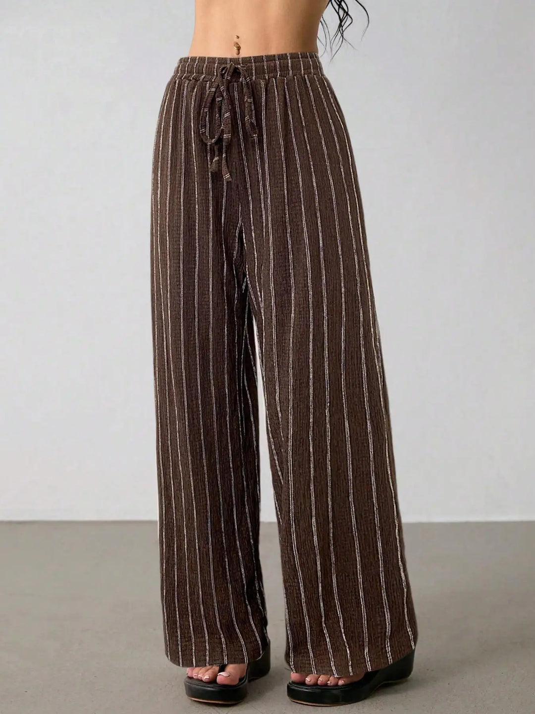 Women's Striped Wide Leg Pants with Belt