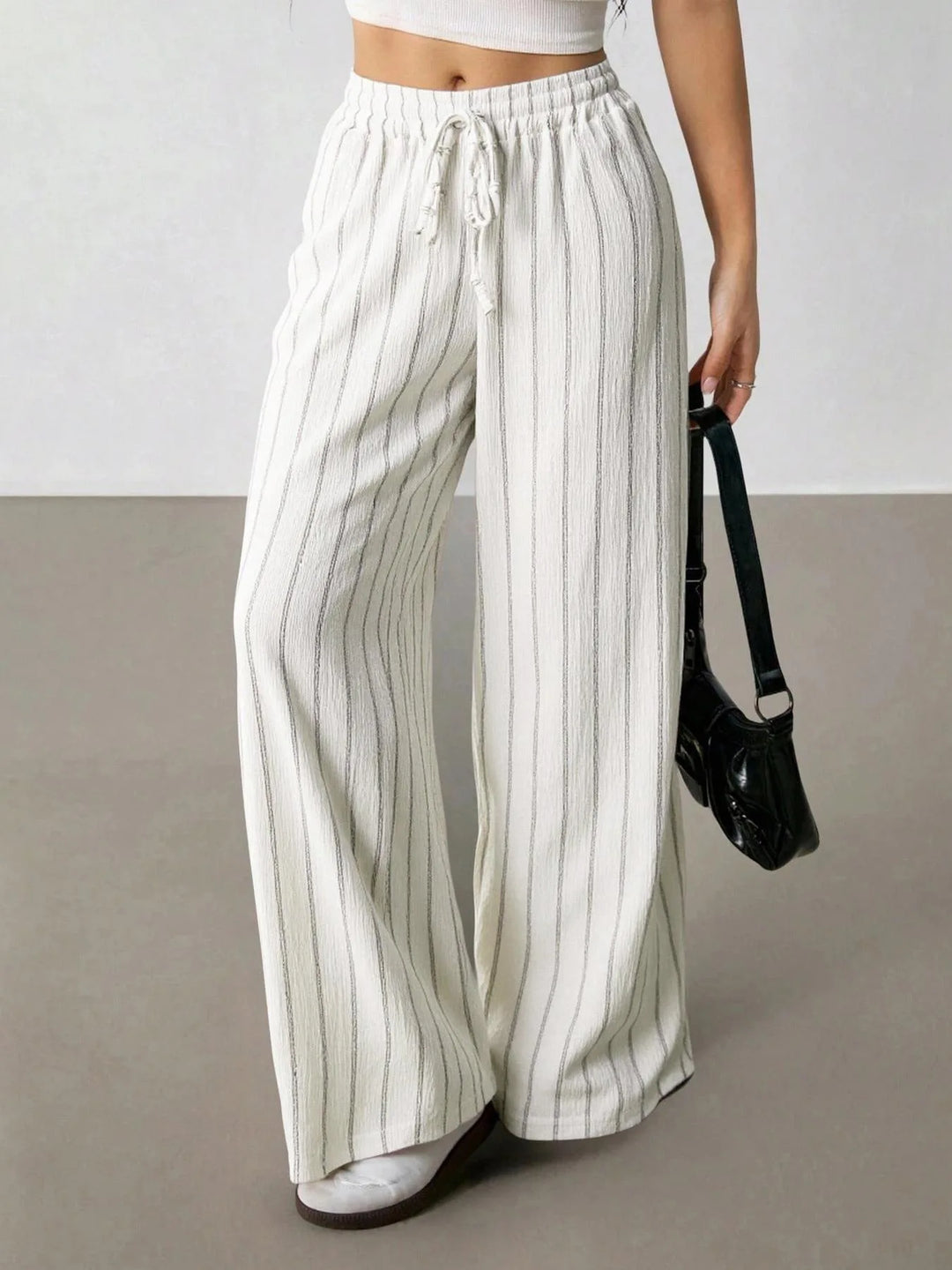 Women's Striped Wide Leg Pants with Belt