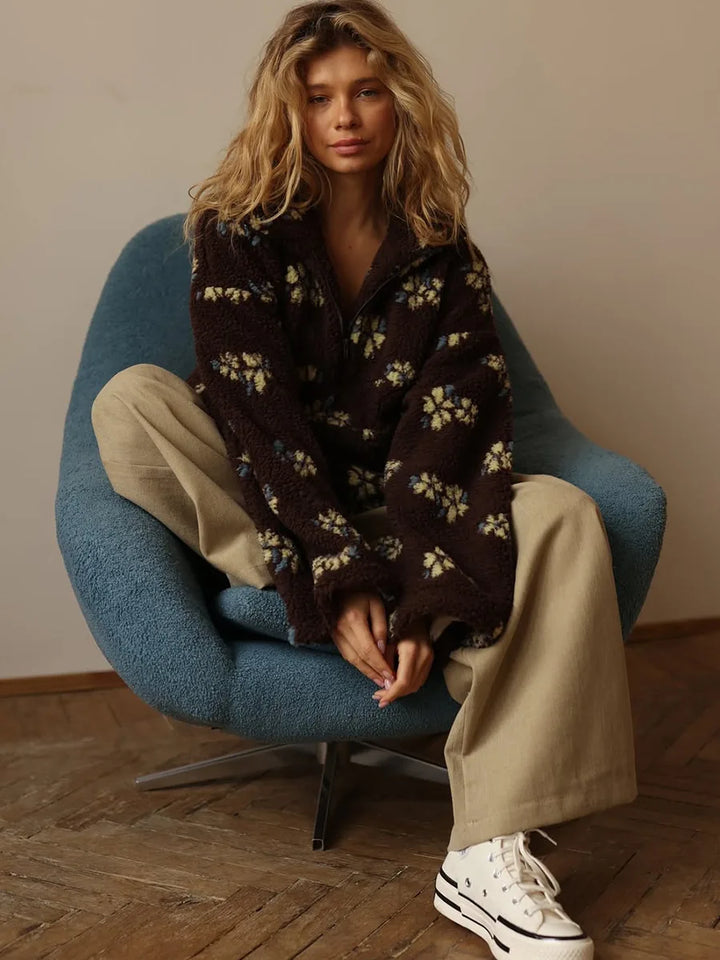 Women's Sherpa Floral Half Zip Pullover
