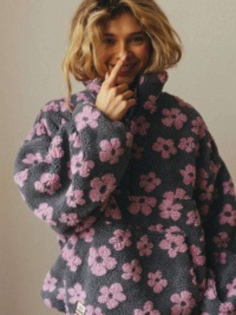 Women's Sherpa Floral Half Zip Pullover