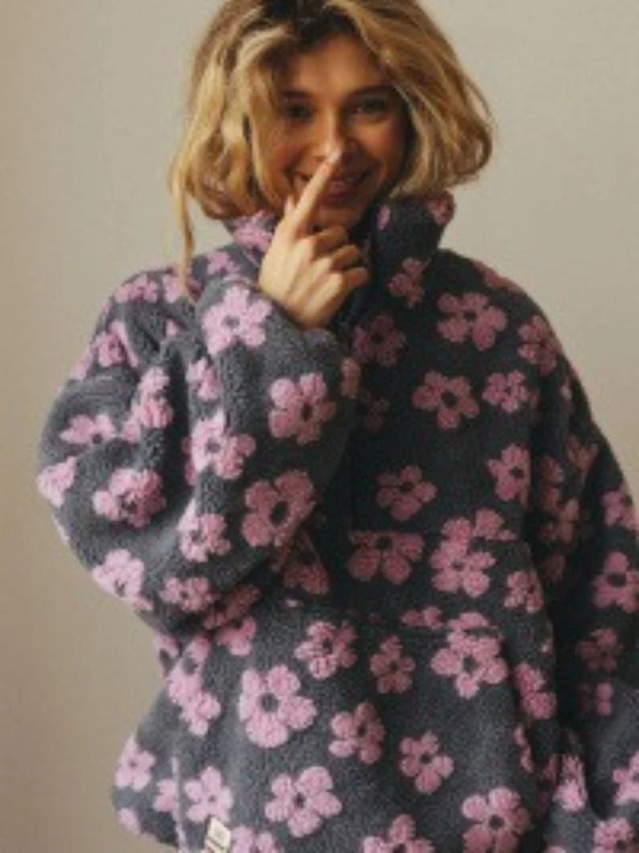 Women's Sherpa Floral Half Zip Pullover