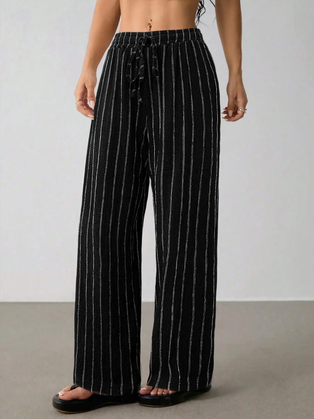 Women's Striped Wide Leg Pants with Belt