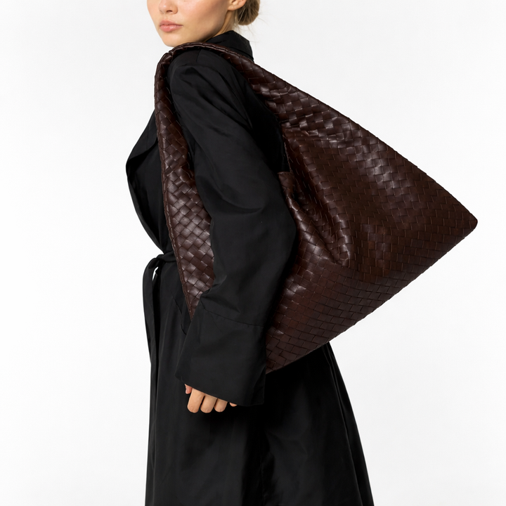 Elegant Woven Shoulder Tote – Soft Vegan Leather Everyday Bag