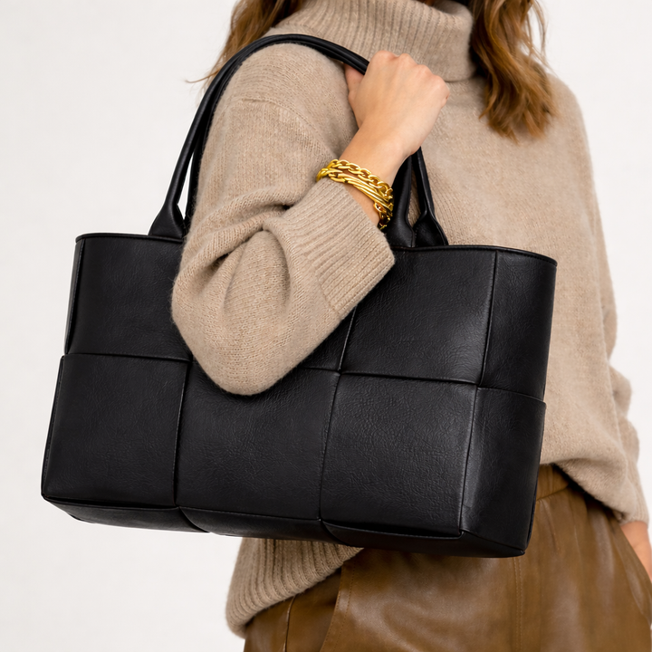 Elegant Woven Tote Bag – Plush Vegan Leather