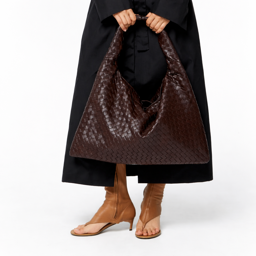 Elegant Woven Shoulder Tote – Soft Vegan Leather Everyday Bag