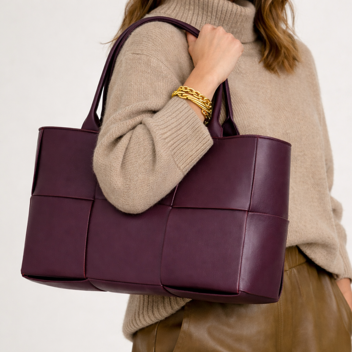 Elegant Woven Tote Bag – Plush Vegan Leather