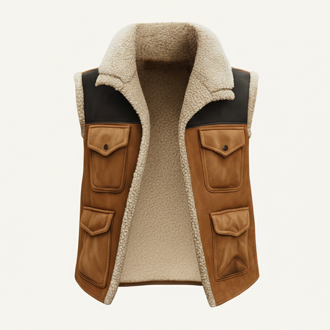 The Rhyl Men's Warm Retro Shearling Vest with Pockets