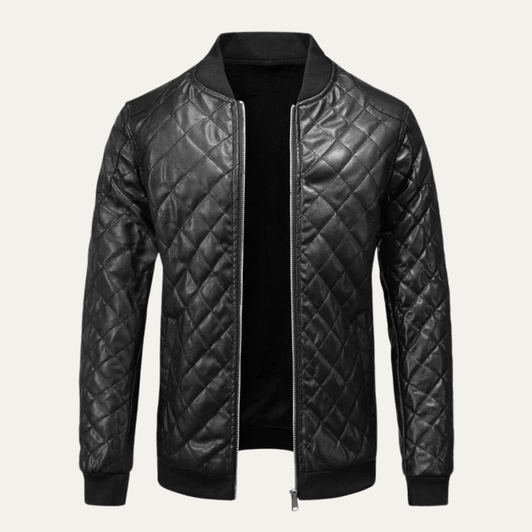 Men's Quilted Leather Bomber Jacket