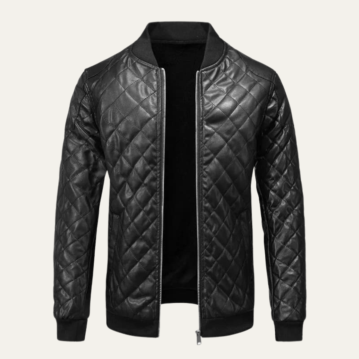 Men's Quilted Leather Bomber Jacket