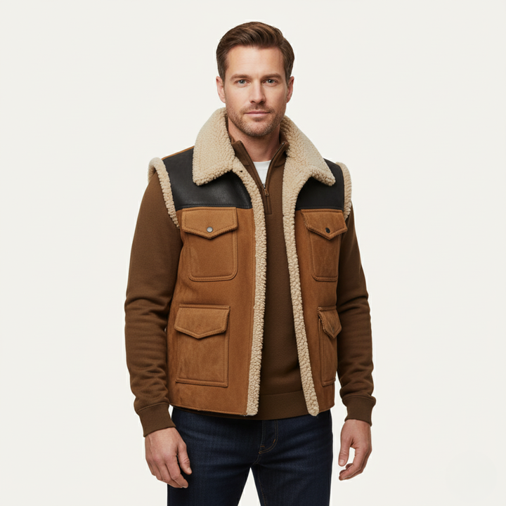 The Rhyl Men's Warm Retro Shearling Vest with Pockets