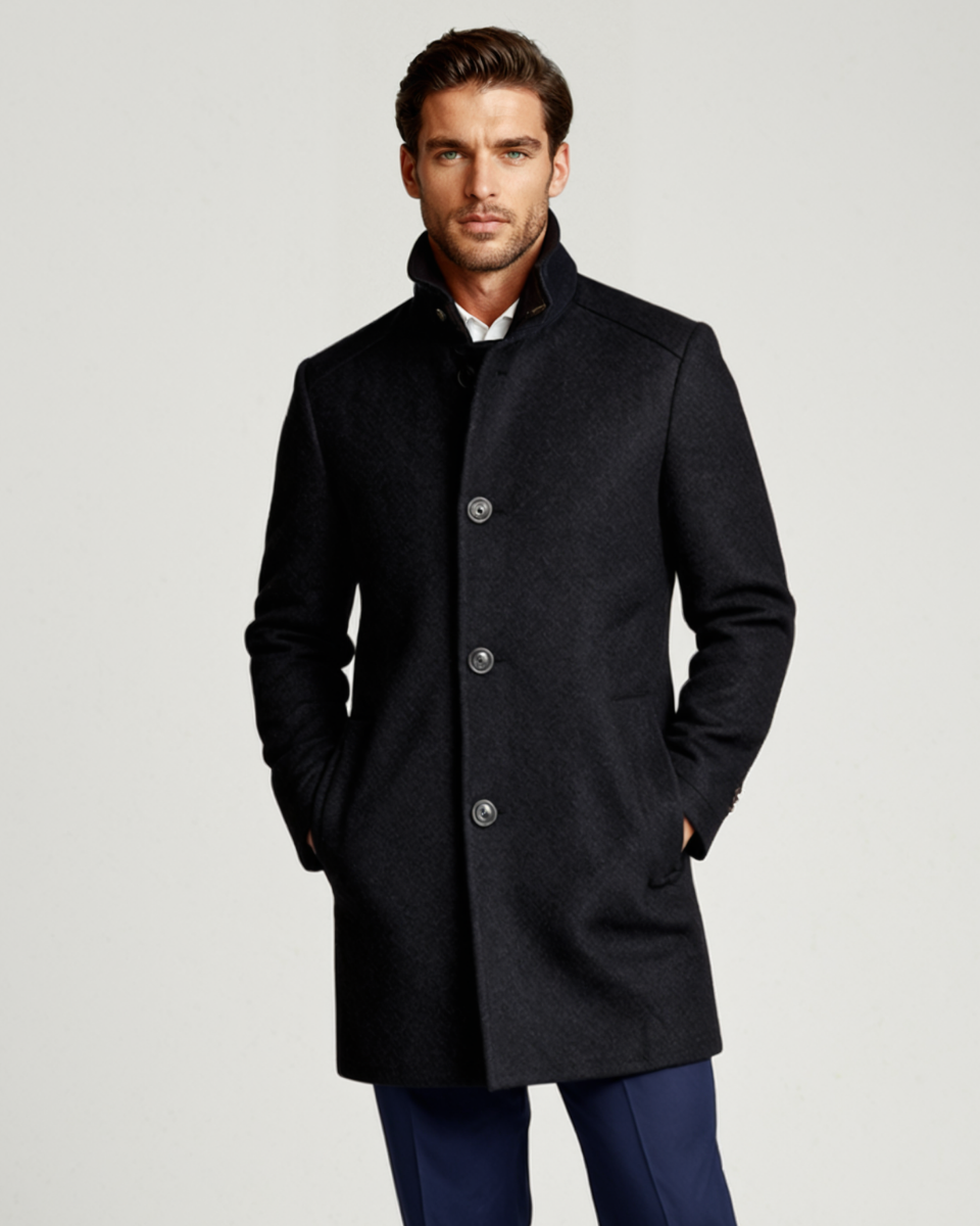 Men's Wool Overcoat Brown Button Front