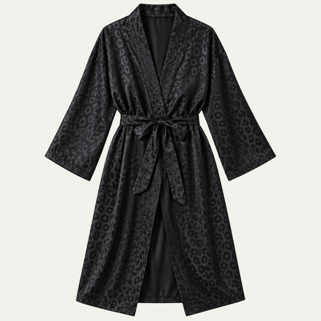 Women's Satin Wrap Robe in Leopard Print