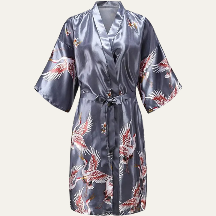 Women's Satin Robe with Floral Print