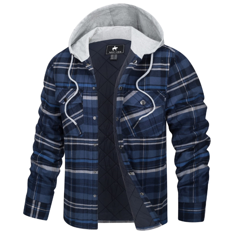 Men's Casual Hooded Cotton Flannel Jacket