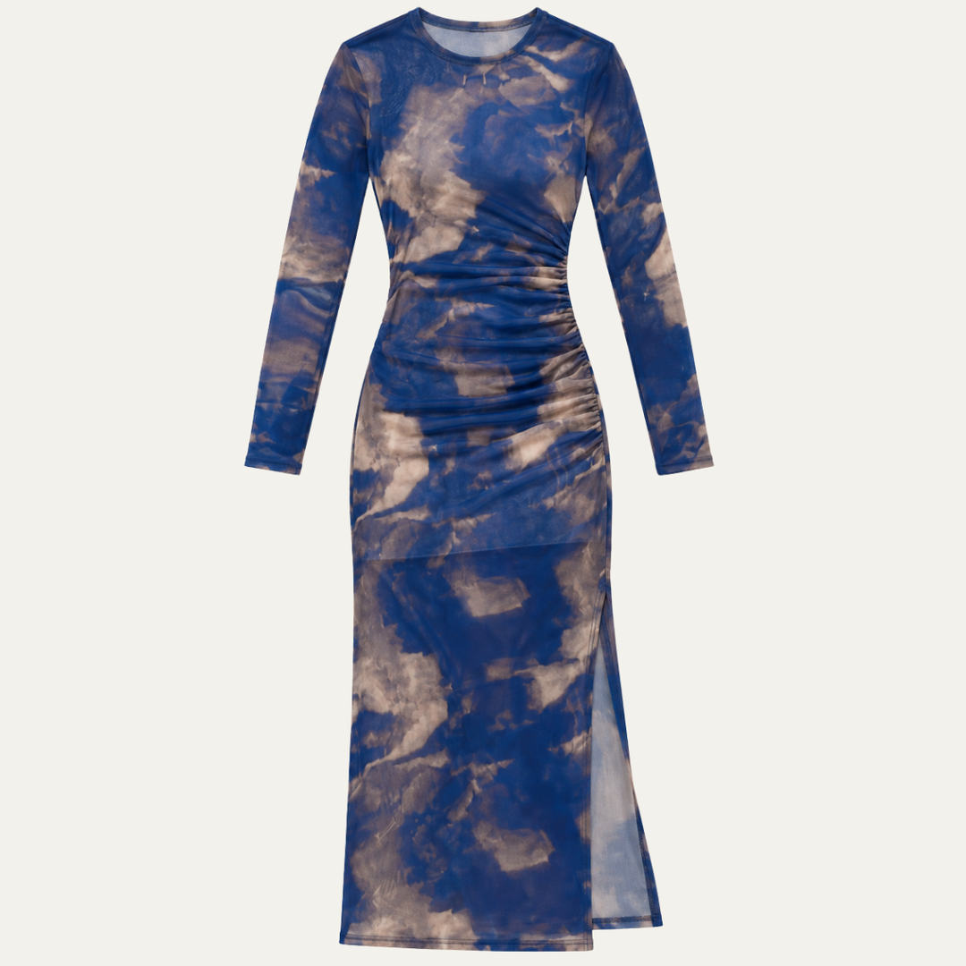 Women's Mesh Print Long Sleeve Midi Dress