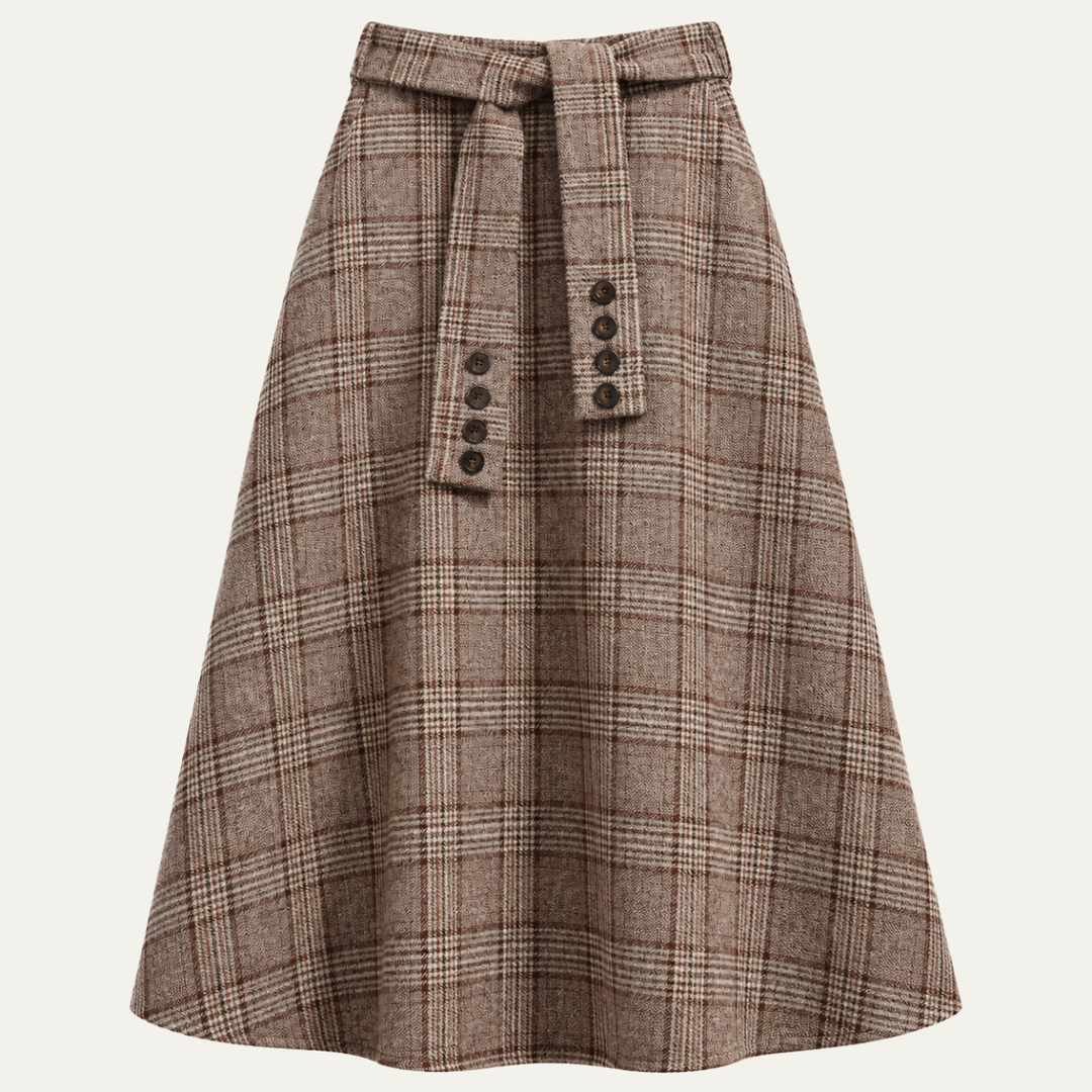Women's High Waist Plaid A Line Midi Skirt